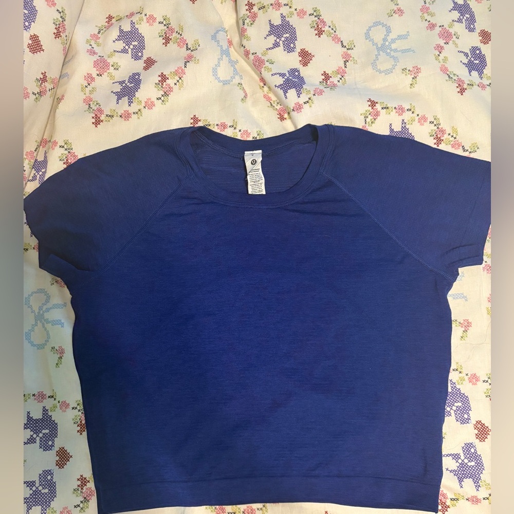 Lululemon Swiftly Cropped Short Sleeve Athletic Top Blue Size M 8 EUC